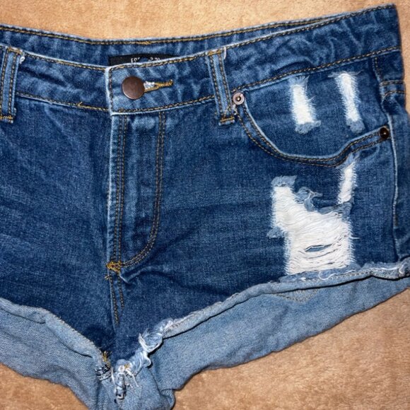 Rue 21 WomenSZ 5‎ Cut Off Denim Blue Jean Distressed Low Rise Frayed Shorts (O) - Picture 2 of 6